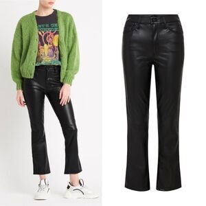 Mother Denim Insider Ankle Black Vegan Leather Pants Wax On Wax Off Size 31